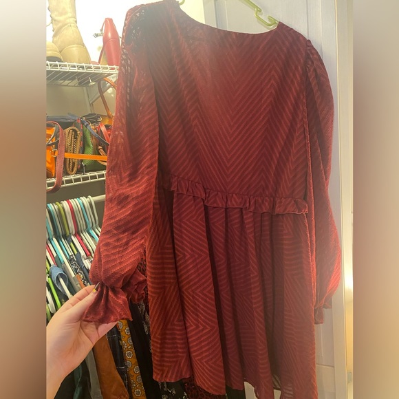 ASOS Deep Red Puff Sleeve Mini Dress - Picture 2 of 3